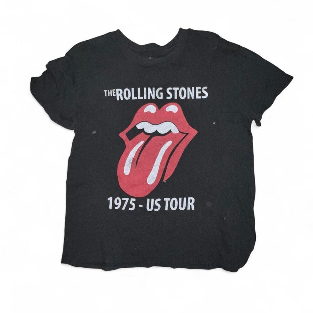 Rolling Stones Unisex Black 1975- US Tour Graphic Tee Shirt